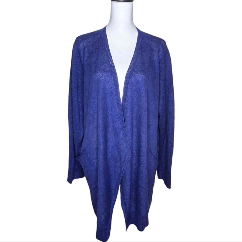 Eileen Fisher Straight Cardigan‎ Fine Gauge Linen Sapphire Blue 2X
